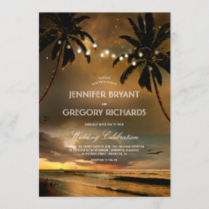 Invitation Sunset vintage Beach   Mariage de palmiers de type