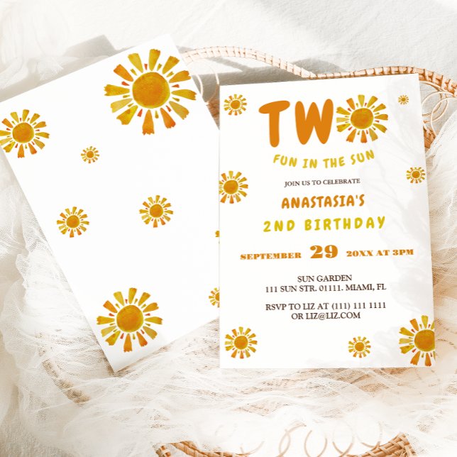 Invitation Sunshine 2e anniversaire deux plaisir au soleil  (Créateur téléchargé)