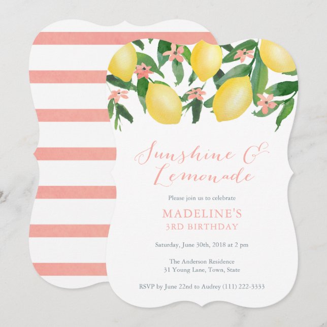 Invitation Sunshine and Lemonade Lemons Girl Birthday Party (Devant / Derrière)