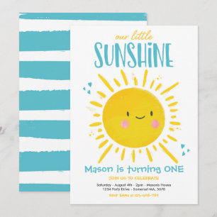 Invitation Sunshine Anniversaire fête Turquoise Little Sunshi