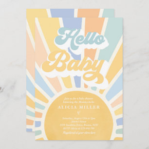 Invitation Sunshine Baby shower Boho Blue Rainbow Sunshine