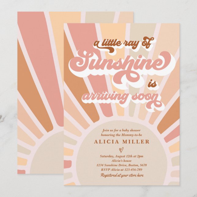 Invitation Sunshine Baby shower Boho Muet Rainbow Sunshine (Devant / Derrière)