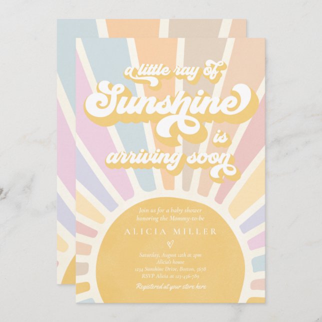 Invitation Sunshine Baby shower Boho Retro Rose Sunshine (Devant / Derrière)
