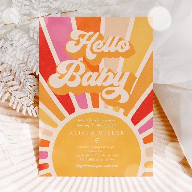 Invitation Sunshine Baby shower Boho Retro Rose Sunshine (Créateur téléchargé)