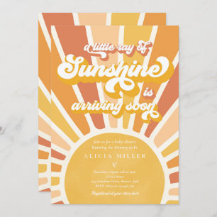 Invitation Sunshine Baby shower Boho Retro Yellow Sunshine