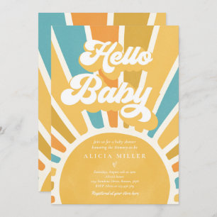 Invitation Sunshine Baby shower Boho Retro Yellow Sunshine