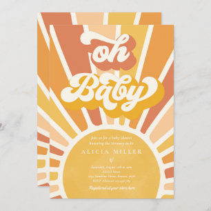Invitation Sunshine Baby shower Boho Retro Yellow Sunshine