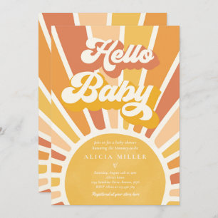 Invitation Sunshine Baby shower Boho Retro Yellow Sunshine