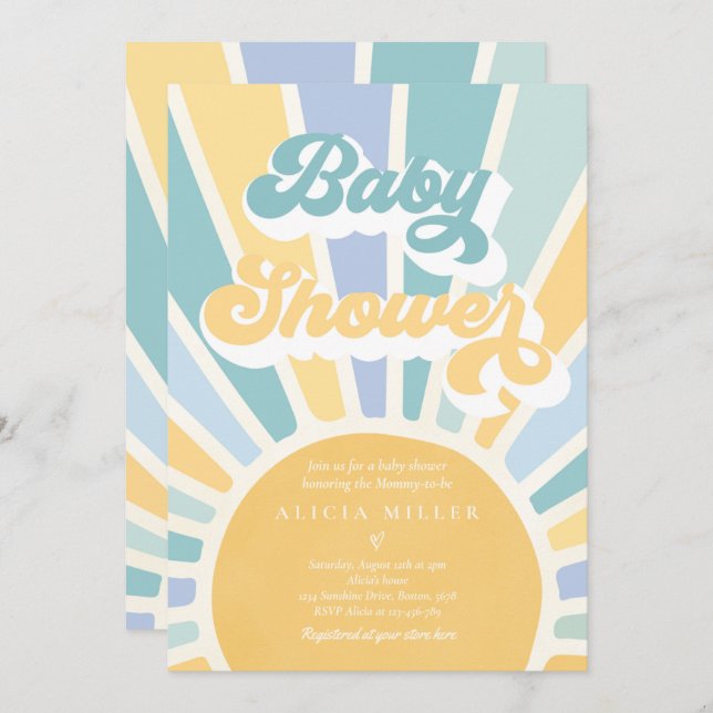 Invitation Sunshine Baby shower Boho Retro Yellow Sunshine (Devant / Derrière)