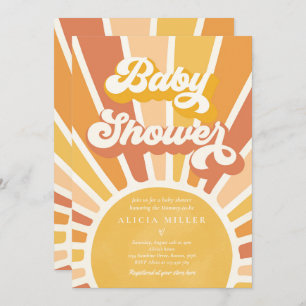 Invitation Sunshine Baby shower Boho Retro Yellow Sunshine