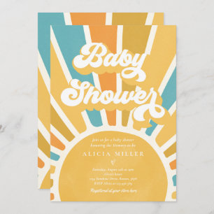 Invitation Sunshine Baby shower Boho Retro Yellow Sunshine