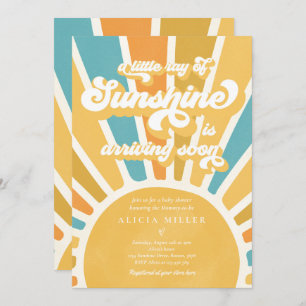 Invitation Sunshine Baby shower Boho Retro Yellow Sunshine