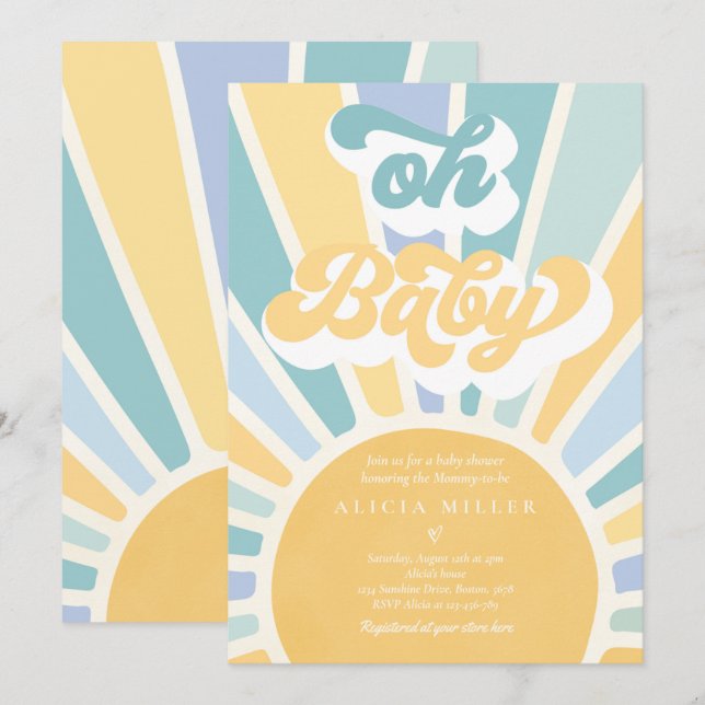 Invitation Sunshine Baby shower Boho Retro Yellow Sunshine (Devant / Derrière)