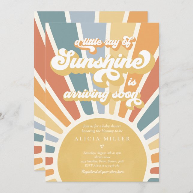 Invitation Sunshine Baby shower Muet Boho Retro Sunshine (Devant / Derrière)