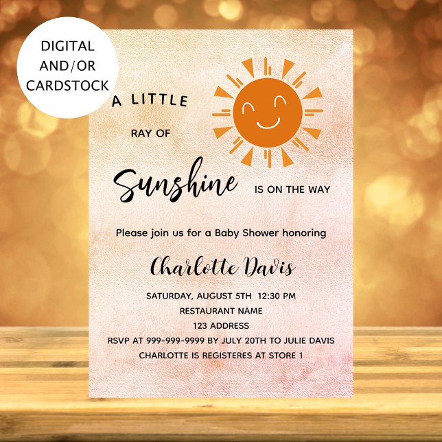 Invitation Sunshine Baby shower rose fille soleil (Créateur téléchargé)