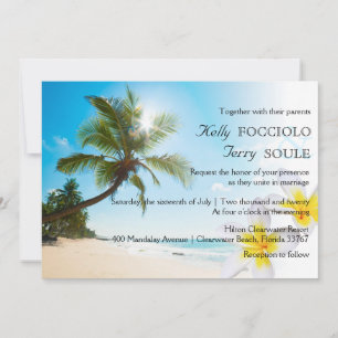 Invitation Sunshine Beach Palm Trees Plumerias Mariage Invite