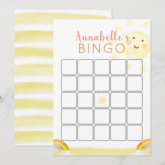 Invitation Sunshine Birthday Bingo Game Card (Devant / Derrière)