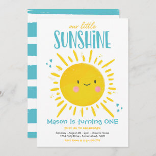 Invitation Sunshine Birthday Party Turquoise Little Sunshine