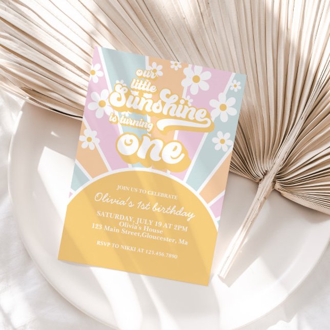 Invitation Sunshine daisy boho pastel floral premier annivers (Créateur téléchargé)