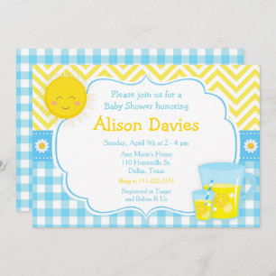 Invitation Sunshine et Lemonade Baby shower bleu et jaune