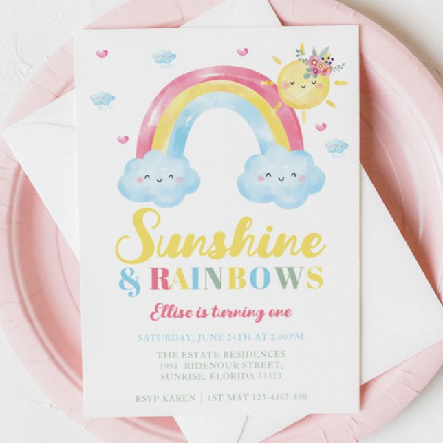 Invitation Sunshine et Rainbows Premier anniversaire (Créateur téléchargé)