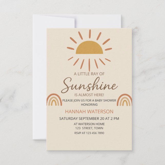 Invitation Sunshine Genre Neutre Boho Baby shower Soleil (Devant)