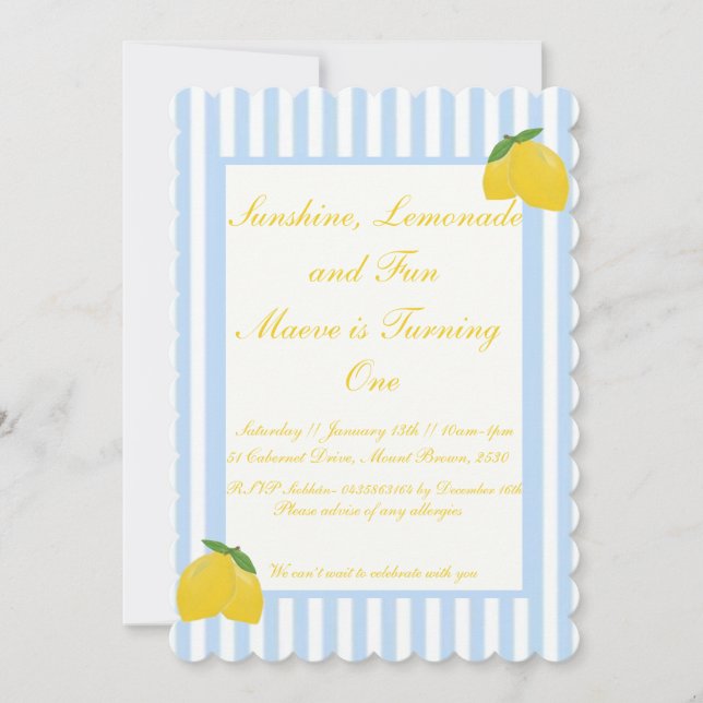 Invitation Sunshine, Lemonade et Amusants 1er anniversaire In (Devant)