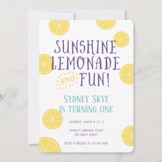 Invitation Sunshine Lemonade et Fun anniversaire de enfant pa (Devant)
