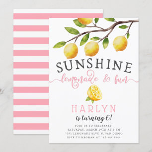Invitation Sunshine Lemonade et Fun Girl's Birthday Party