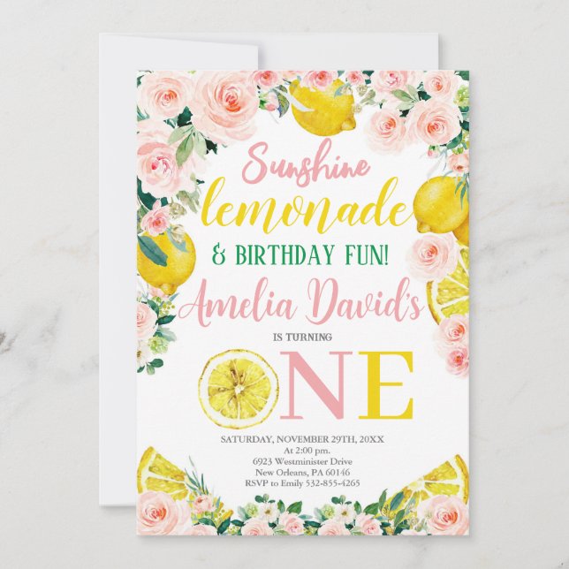 Invitation Sunshine Lemonade et Fun Premier anniversaire (Devant)
