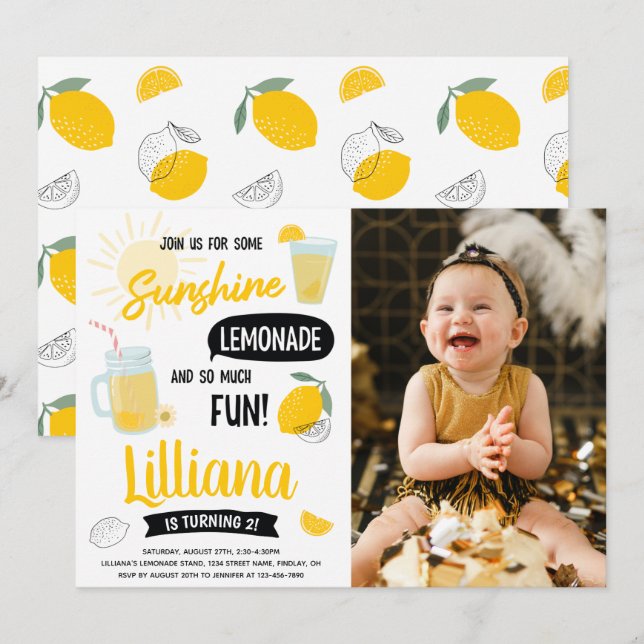 Invitation Sunshine Lemonade & Fun N'Importe Quel Âge Photo A (Devant / Derrière)