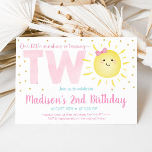 Invitation Sunshine Pink Gold Deuxième anniversaire