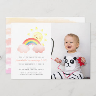 Invitation Sunshine & Rainbow Girl 1er Photo Anniversaire
