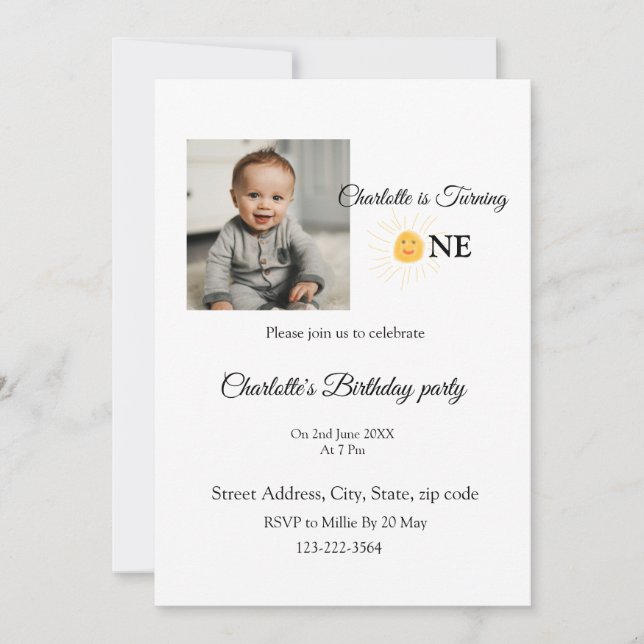 Invitation Sunshine simple ajouter photo QR anniversaire Invi (Devant)