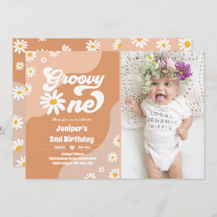 Invitation Super 1 fête d'anniversaire Boho Floral Daisy