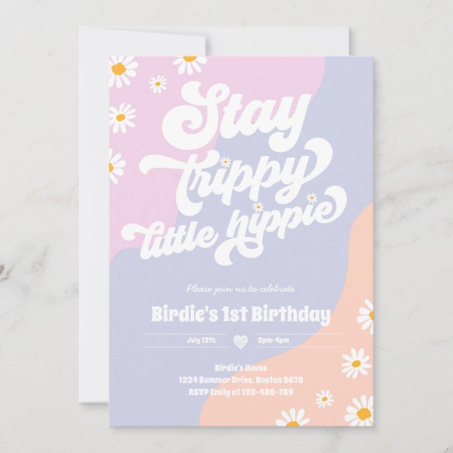 Invitation Super 1er anniversaire Séjour Trippy Petite Hippie (Devant)