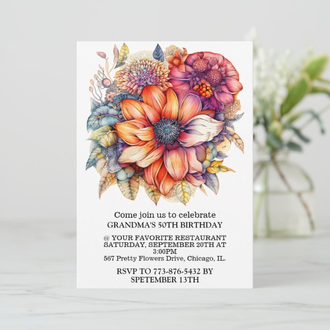 Invitation Super Abstraite Fleur Collage fête d'anniversaire (Debout devant)