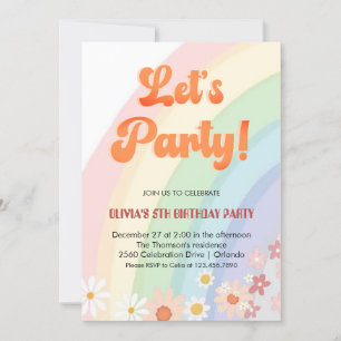 Invitation Super anniversaire Retro Rainbow Girl