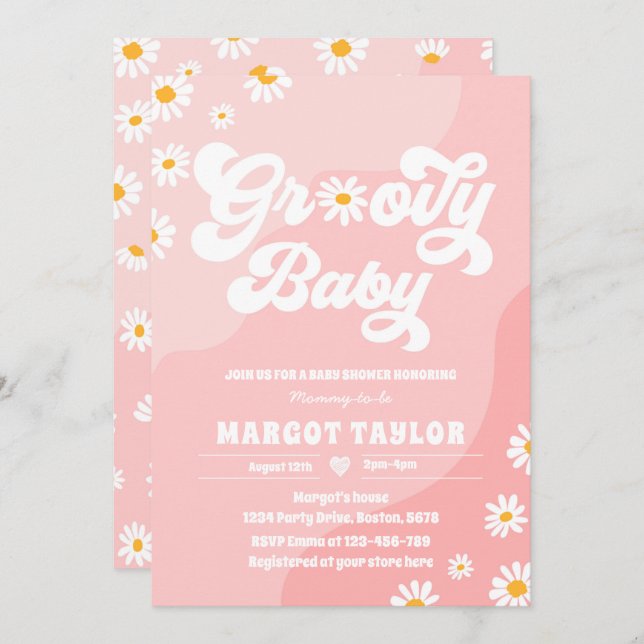 Invitation Super Baby Daisy Boho Hippy Vibes Baby shower (Devant / Derrière)