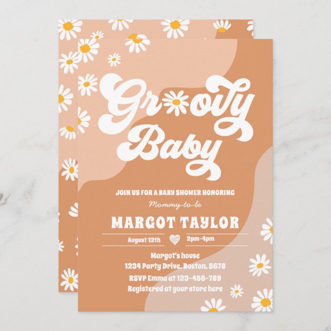 Invitation Super Baby Daisy Boho Hippy Vibes Baby shower dans (Devant / Derrière)