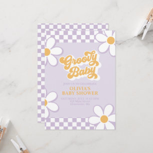 Invitation Super Baby Retro Check Purple Daisy