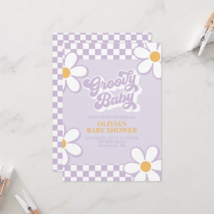 Invitation Super Baby Retro Check Purple Daisy