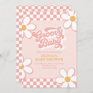 Invitation Super Baby Retro Check Rose Daisy