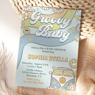 Invitation Super Baby Retro Rainbow Baby shower Party
