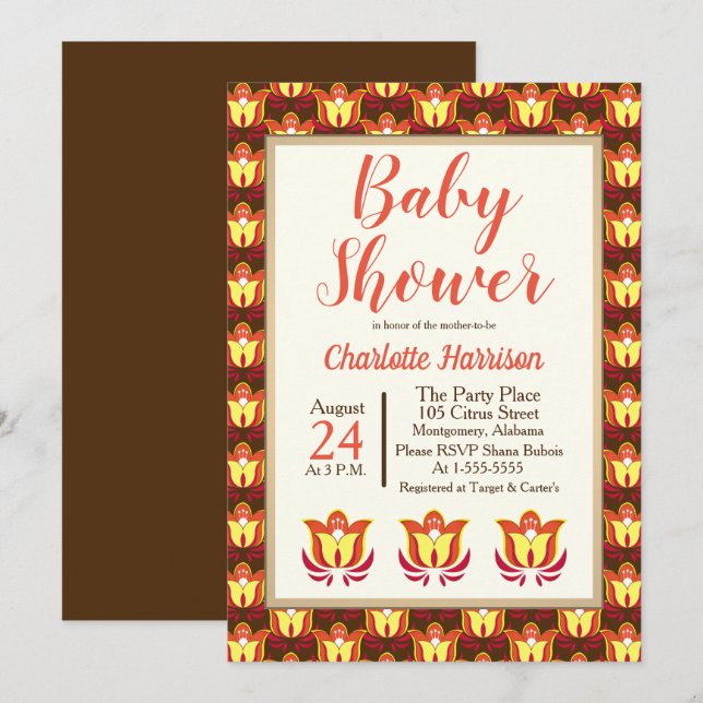 Invitation Super Baby shower Floral (Devant / Derrière)