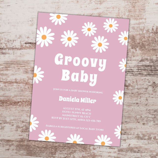 Invitation Super bébé fille Daisy les années 70 Baby shower r (groovy baby retro 70s daisy girl baby shower invitation)