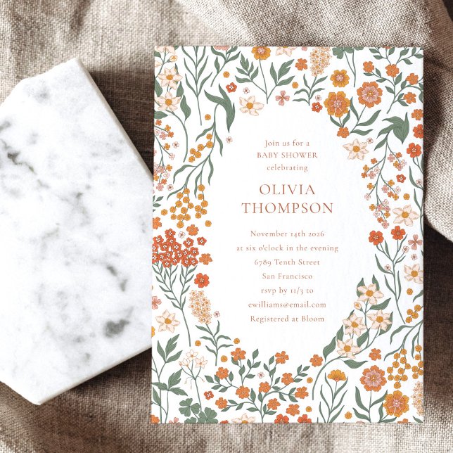Invitation Super Boho Orange Fleur sauvage Whimsy Baby shower (Créateur téléchargé)
