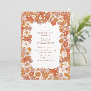 Invitation Super Boho Orange Floral Frame de Graduation Party