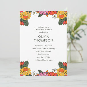 Invitation Super Boho Retro Flower Frame Graduation Party