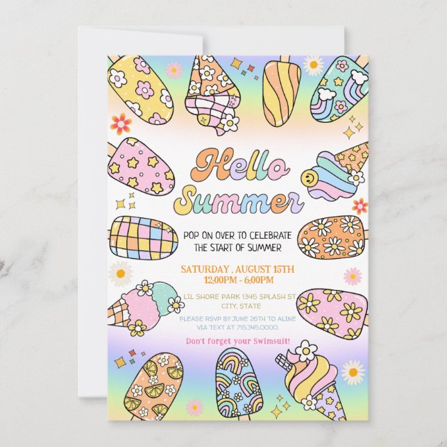 Invitation Super Bonjour été, piscine fête (Devant)